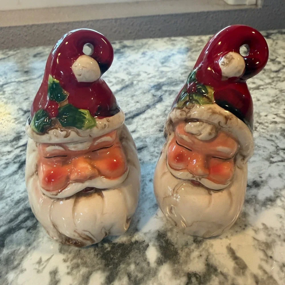 Vintage Ceramic Santa Claus figurines Christmas Holiday Decor Set